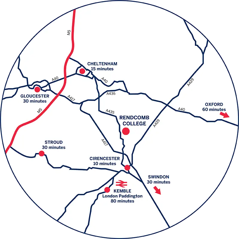 Rendcomb College transport links map